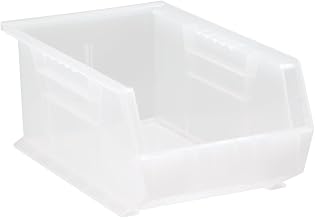 Quantum Storage QUS241CL Heavy-Duty Stackable Plastic Storage Bins for Workshop, Warehouse & Garage, Ultra Stack & Hang, 14" x 9" x 6", Clear, 12-Pack