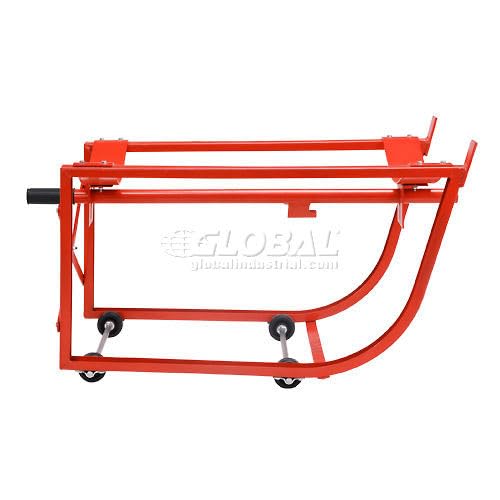 Standard 55 Gallon Drum Cradle with 2-1/2" Polyolefin Wheels by Global Industrial – 31.75"L x 19.75"W x 20"H, Steel, Red, Model 233572