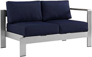 Silver Left-Arm Corner Sectional, Outdoor Patio Aluminum Loveseat with Cushions, Weather-Resistant Frame, Modern Design