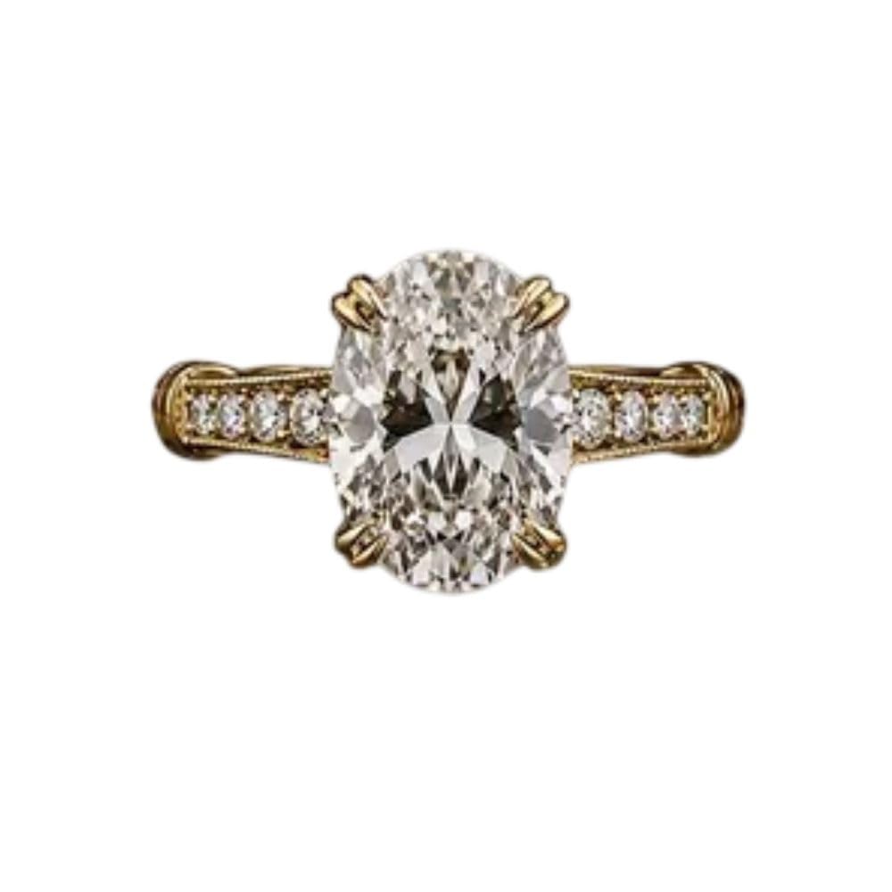 IshaanJewel 2 Ct Oval Cut Diamond Channel Set Half Eternity Vintage Engagement Ring For Women For Women 14K Yellow Gold Plated Wedding Ring 925 Sterling Silver Handmade Women