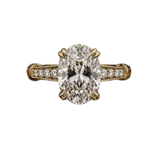 IshaanJewel 2 Ct Oval Cut Diamond Channel Set Half Eternity Vintage Engagement Ring For Women For Women 14K Yellow Gold Plated Wedding Ring 925 Sterling Silver Handmade Women
