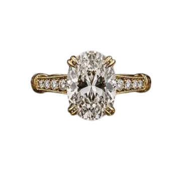 IshaanJewel 2 Ct Oval Cut Diamond Channel Set Half Eternity Vintage Engagement Ring For Women For Women 14K Yellow Gold Plated Wedding Ring 925 Sterling Silver Handmade Women