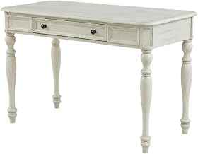 Antique White 48-Inch Desk with Hutch, MDF and Plywood, Steel Frame, Ample Storage, Classic Style, for Home or Office
