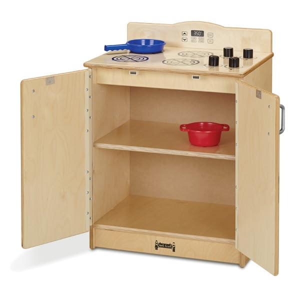Culinary Creations Play Kitchen Stove by Jonti-Craft – 27 inches (H) x 20 inches (W) x 15 inches (D), Metal, Natural Wood, Model 2409JC