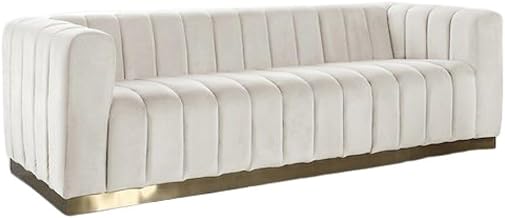 Starlight Canyon Home Velvet-Upholstered Sofa with Brushed Gold Legs, Velvet Couch Sofas for Living Room Furniture, Cream Velvet
