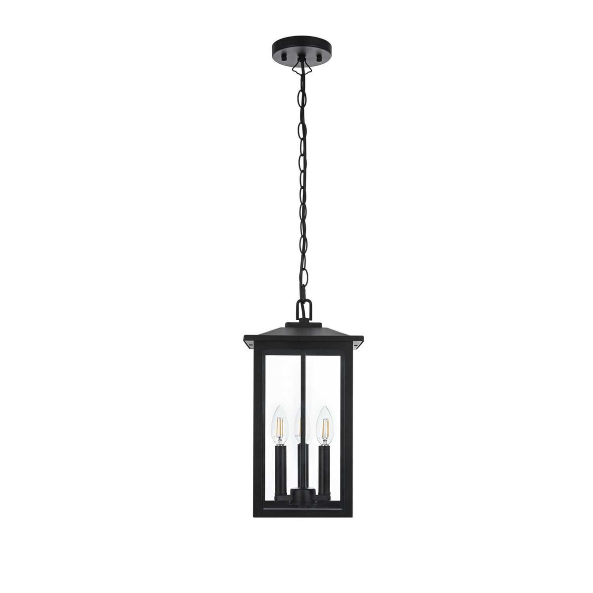 Carlisle 7" Outdoor Pendant in Black by Elegant Lighting – 9.00"W x 16.50"H x 9.00"L, Glass, Black, Model OD325H17BK
