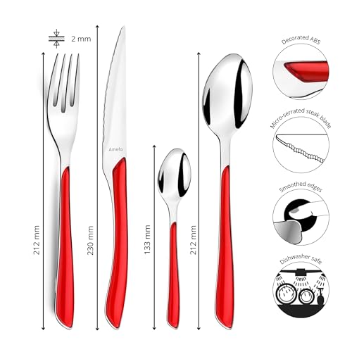 Amefa 32 Piece Cutlery Set for 8 People / Red / Modern Flatware Sets