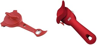 Kuhn Rikon 5-in-1 Multi-Purpose Strain-Free Opener for Jars, Bottles and Ring-Pull Cans, 5 x 10 x 2.25 inches, Red & Auto Safety LidLifter/Can Opener with Ring-Pull, 8 x 2.5 x 2.75 inches, Red