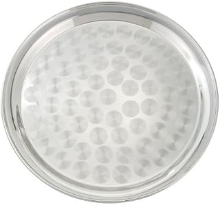 Winco Round Stainless Steel Tray with Swirl Pattern, 12-Inch, Set of 48