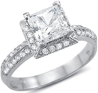 Solid 14k White Gold Princess Cut CZ Cubic Zirconia Channel Engagement Ring 1.5 ct