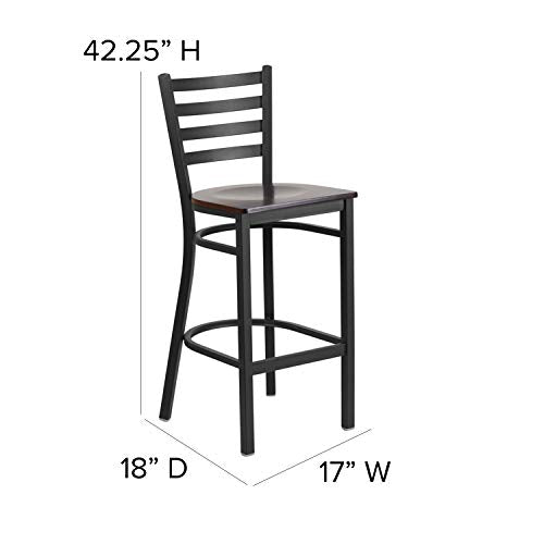 Flash Furniture Walnut Wood Seat/Black Metal Frame / Set of 1 / Traditional Barstools