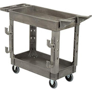 Plastic 2 Shelf Service Cart with Ladder Holder and Utility Hooks by Global Industrial – 38"L x 23.5"W x 32.5"H, Plastic, Gray, Model 800371