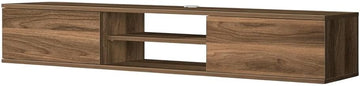 Furnifact Brown Floating TV Stand, 70 Inch Wall Mount Entertainment Center, Rubberwood Solids, Cathedral Walnut Veneers, Space-Saving Design
