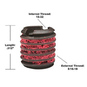 Thread Insert by E-Z LOK – Meets AISI 12L14, #10-32 Internal Threads, 5/16"", Alloy Steel, Red, Pack of 10, Model 319-332