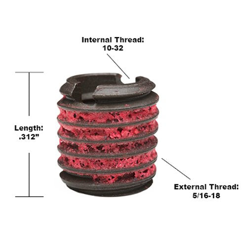 Thread Insert by E-Z LOK – Meets AISI 12L14, #10-32 Internal Threads, 5/16"", Alloy Steel, Red, Pack of 10, Model 319-332