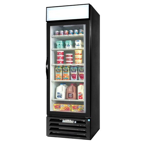Beverage-Air MarketMax 27" One Section Glass Door Reach-In Merchandiser Refrigerator with LED Lighting 23 cu.ft. Capacity Black Exterior and Bottom Mounted by Beverage Air – Model
