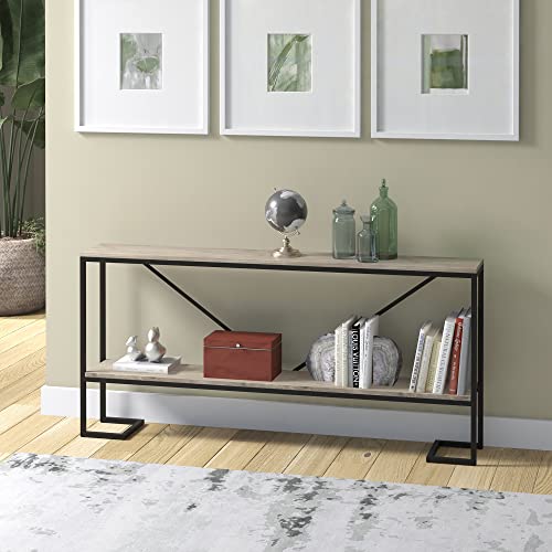Henn&Hart Black/Weathered Oak / 64" Wide / Modern Farmhouse Sofa & Console Tables