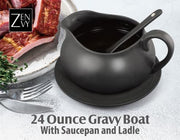 Zenvy Gravy Boat with Saucer and Spoon, 24 Ounces, Matte Black