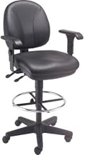Global Industrial Interion Leather Task Stool with Arms - 360 Degrees Footrest - Black - 1 Each
