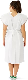 Medline Reinforced Tissue Patient Gown, Tissue-Poly-Tissue, Disposable, White, 30" x 42"