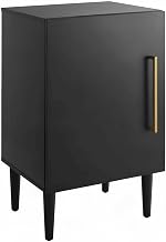 Furnifact Mid-Century Modern Record Player Stand with Wire Dividers, Full-Overlay Door Storage Cabinet for Vinyl Records and Turntable, Matte Black