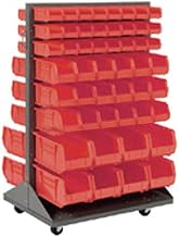 Global Industrial Mobile Double Sided Floor Rack With (64) Red Bins, 36x25.5x54
