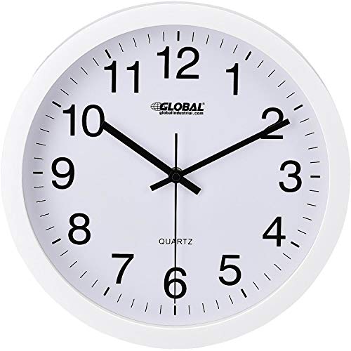 12" Wall Clock by Global Industrial – Plastic, White, Model 695323