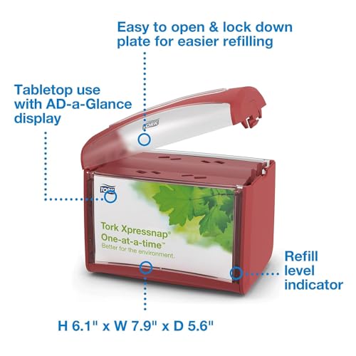 Tork Red / 6.7" x 7.9" x 5.6" - Red - Pack of 1 / Xpressnap® Paper Napkin Dispensers