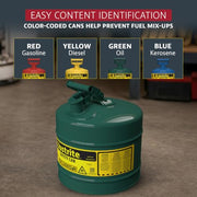 Justrite Green / 5 Gallon / Type I Cans