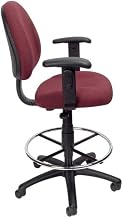 Tweed-Upholstered Drafting Stool with Footring and Adjustable Arms, Ergonomic Task Stool for Office and Home Desk