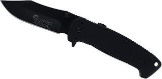 Scipio ST060B Pocket Knife Stainless Steel Folding Knife with Locking Clip, Pocketknife for Hunting - Black