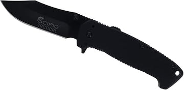 Scipio ST060B Pocket Knife Stainless Steel Folding Knife with Locking Clip, Pocketknife for Hunting - Black