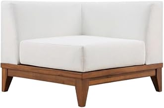 White Fabric Outdoor Patio Modular Corner Chair, Contemporary Style, Comfortable Arm and Back Heights, Finish