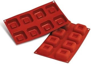 Silikomart Professional Silicone Flexible Bakeware: Square Savarin 2.47 Oz, 2.5" x 2.5" x 1" High, 8 Cavities