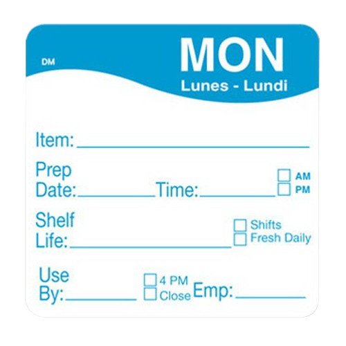 DAYMARK FOOD SAFETY SYSTEMS MarketPro DayMark Safety DissolveMark Square Monday Lundi Lunes Day of the Week Dissolvable Removable Label Blue | 250/Roll