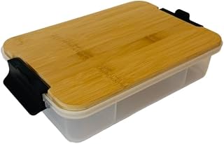 Farberware Snackle Box Bamboo Board and Box, Multi-Purpose Portable Snack Box with 7 Snack Dividers, Rectangle Chopping Board Lid and Black Locking Handles, BPA Free, 20 x 33cm