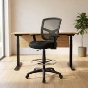 Mesh Task Stool with Adjustable Arms, Drafting Chair with Nylon Base and Dual-Wheel Casters for Standing Desk and Home Office - image 5
