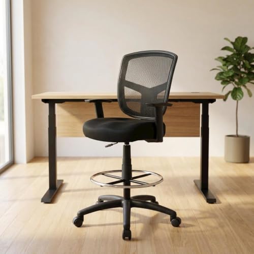 Mesh Task Stool with Adjustable Arms, Drafting Chair with Nylon Base and Dual-Wheel Casters for Standing Desk and Home Office - image 5
