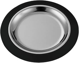 Service Ideas Thermo Plate, 7", Stainless Steel Insert, Black Holder | RT7BLC Insulated Serving Sizzler Fajita Platter, Round with Slope
