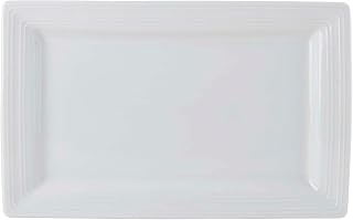 Tuxton Pacifica Porcelain White Embossed Wide Rim 11-Inch Rectangular Plate, Set of 12, Bright White; Scratch Resistant; Chip Resistant; Lead & Cadmium Free; Dishwasher, Microwave, Oven Safe