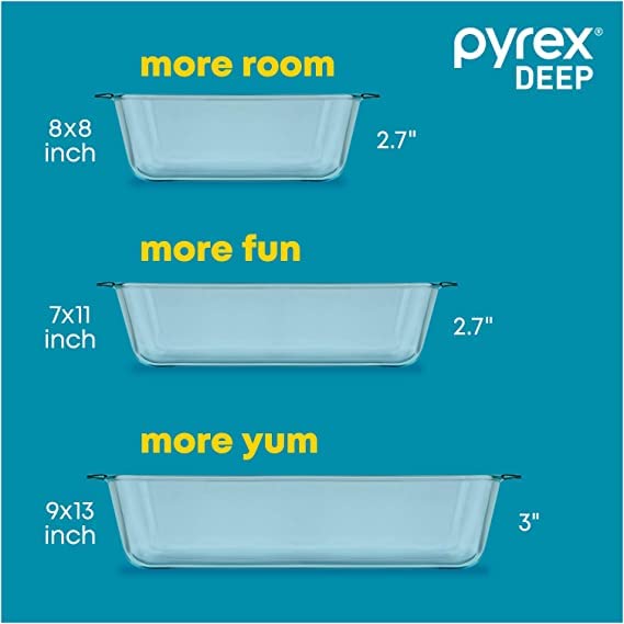 Pyrex Deep Glass Baking Dish with Lid, 9x13 Inch Casserole, Clear