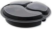 Pactiv Evergreen newspring versatainer microwavable containers, round, 3-compartment, 39 oz, 9 x 9 x 2.25, black/clear, plastic, 150/carton