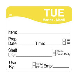 DAYMARK FOOD SAFETY SYSTEMS MarketPRO DayMark DissolveMark Square Tuesday Mardi Martes Day of the Week Dissolvable Removable Label Yellow | 250/Roll