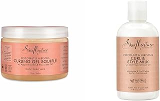 Shea Moisture SheaMoisture Coconut Hibiscus Curling Gel Souffle 12 oz & Curl Style Milk 8 oz for Thick, Curly, Defined Hair