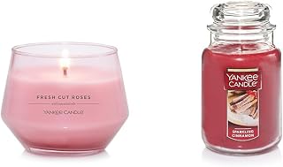 Yankee Candle Studio Medium Candle, Fresh Cut Roses, Pink Candle, 10 oz: Long-Lasting & Sparkling Cinnamon Scented, Classic 22oz Large Jar Single Wick Candle