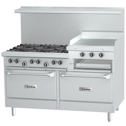 U60-6R24RR - 60 in 6-Burner U-Series Gas Range w/ 2 Ovens and 24 in Raised Griddle by Garland – Stainless Steel, Stainless-Steel, Model U606R24RR