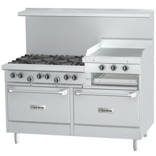 U60-6R24RR - 60 in 6-Burner U-Series Gas Range w/ 2 Ovens and 24 in Raised Griddle by Garland – Stainless Steel, Stainless-Steel, Model U606R24RR