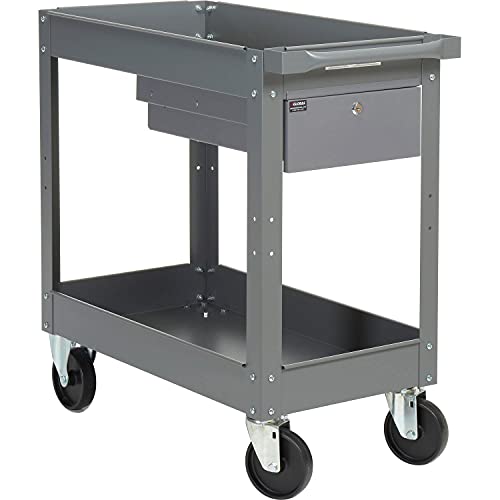 2 Shelf Deep Tray Steel Stock Cart by Global Industrial – 3.5"L x 16"W x 32"H, 12-Gauge Steel, Gray, Model 988836