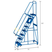 8 Step Narrow Steel Rolling Ladder by Global Industrial – Alloy Steel, Blue, Model GPL082410P