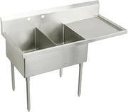 Elkay SS8248R0 Commercial 73-1/2" x 27-1/2" Floor Mount Double Compartment Scullery Sink with Drainboard